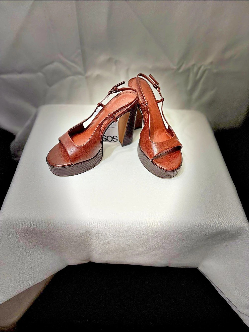 ASOS DESIGN Nandi slingback platform high heeled sandals in tan Size 7